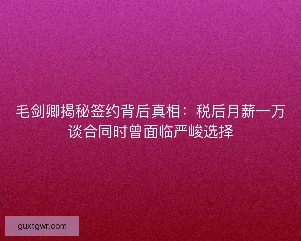 毛剑卿揭秘签约背后真相：税后月薪一万谈合同时曾面临严峻选择
