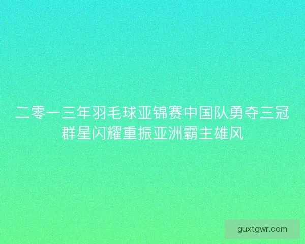 二零一三年羽毛球亚锦赛中国队勇夺三冠群星闪耀重振亚洲霸主雄风